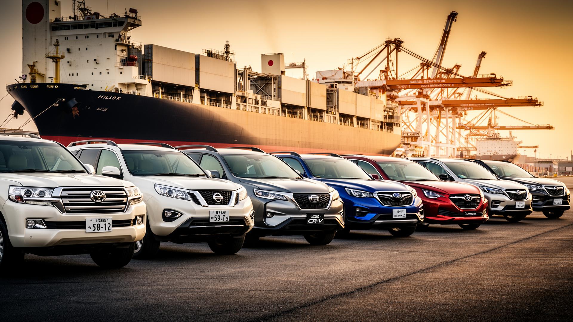 Japanese vehicle exporter JVS Global — used cars from Japan lined up at Nagoya port